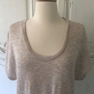 Beige Asymmetric Knit Short Sleeve Top